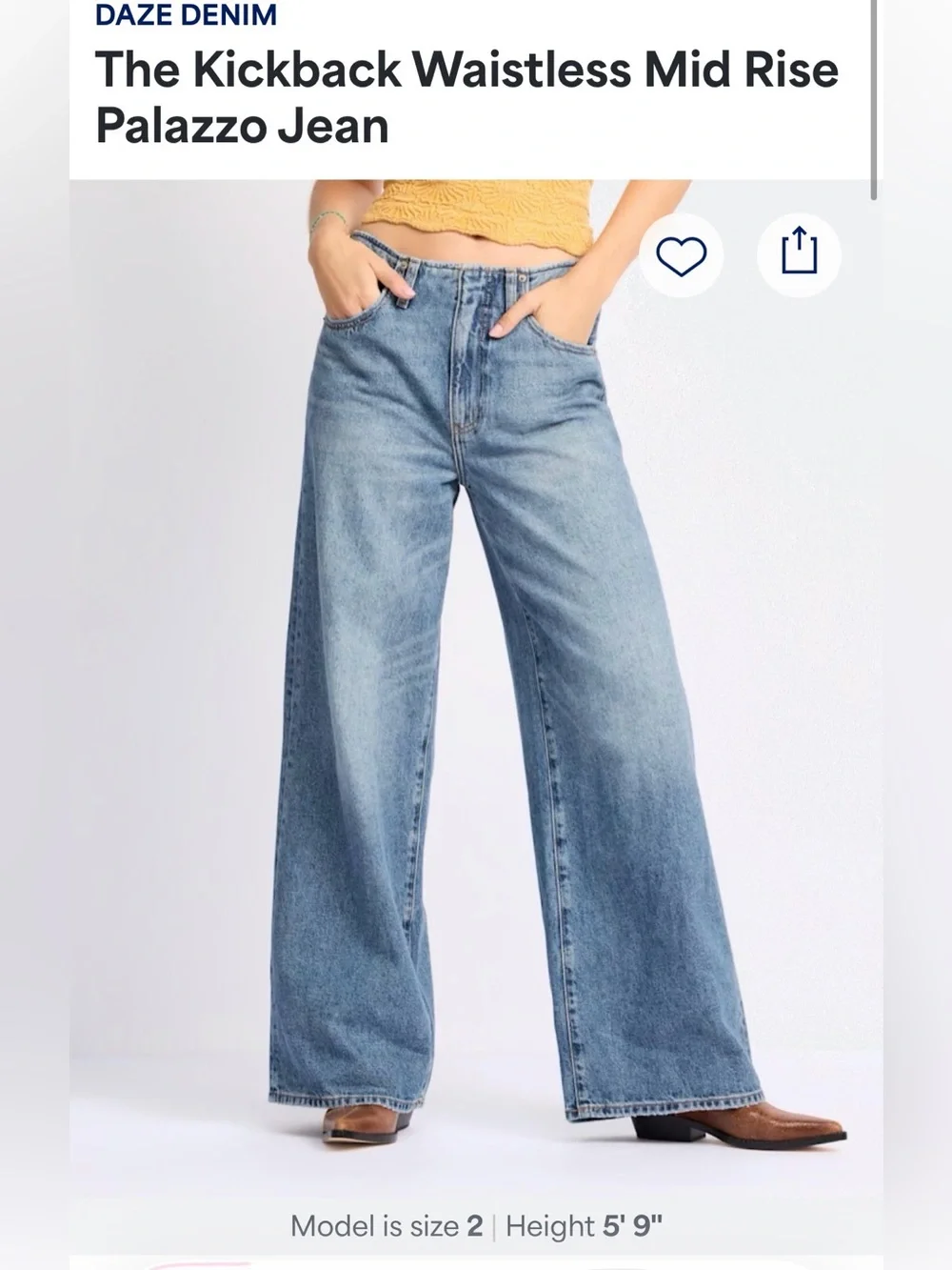 NWT🔖 DAZE Denim Kickback Waistless Palazzo Jeans 24 Wide Leg Indigo - Picture 4 of 16